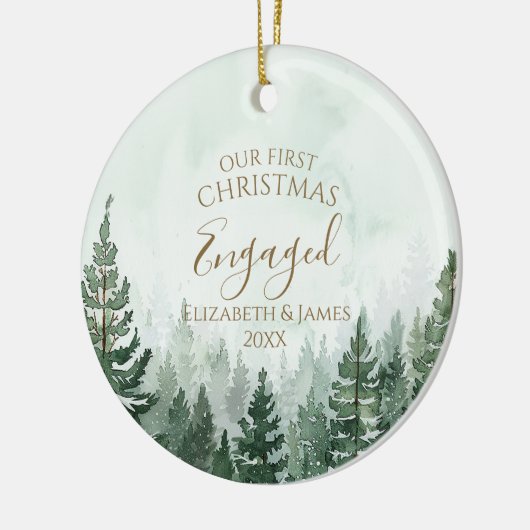 Unser Verlobter Pinienwald zu Weihnachten im Foto Keramik Ornament (Links)