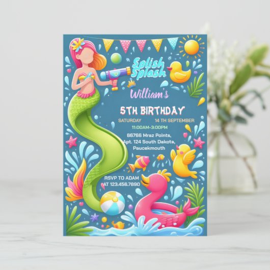 Unser Wasserpark Cool Sommer Splash Pad 1. Geburts Einladung (Stehend Vorderseite)