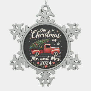 Unser Weihnachten als Herr und Frau 2024 passende Schneeflocken Zinn-Ornament