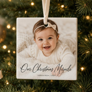 Unser Weihnachtswunder Personalisiertes Baby-Foto Keramikornament