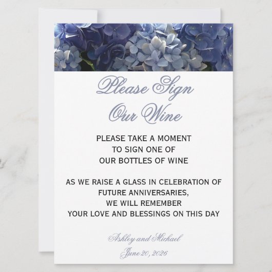Unser Wein Hydrangea Schild unterschreiben Einladung (Vorderseite)