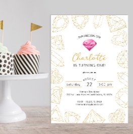 Unser Wertvolles Gem Pink & Gold Geburtstag laden  Einladung