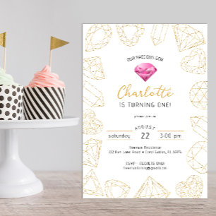 Unser Wertvolles Gem Pink & Gold Geburtstag laden  Einladung