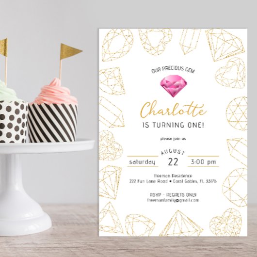 Unser Wertvolles Gem Pink & Gold Geburtstag laden Einladung