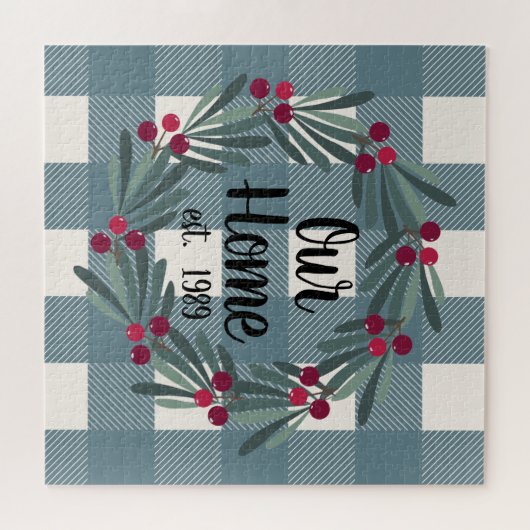 Unser Zuhause-Script Blue/Green Buffalo Karo Keepa Puzzle (Horizontal)