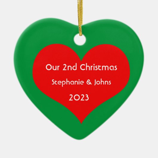 Unser zweites Weihnachten zusammen Niedliches Rote Keramik Ornament (Vorne)