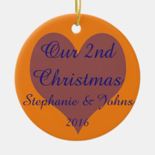 Unser zweites Weihnachtszusammen blaues orange Keramikornament