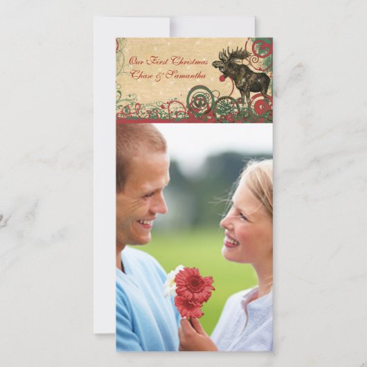 Unsere 1. Weihnachts-Elch-Fotokarte Feiertagskarte (Vorderseite)