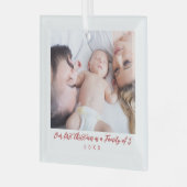 Unsere 1. Weihnachtsfamilie aus drei Fotos Ornament Aus Glas (Vorderseite links)
