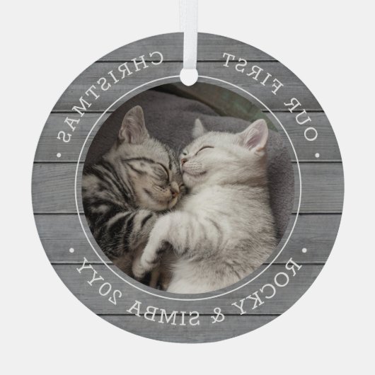 Unsere 1. Weihnachtszeit 2 Haustiere Foto Grau Imi Ornament Aus Glas (Rückseite)
