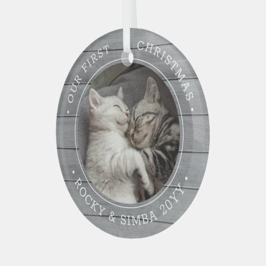 Unsere 1. Weihnachtszeit 2 Haustiere Foto Grau Imi Ornament Aus Glas (Vorderseite links)