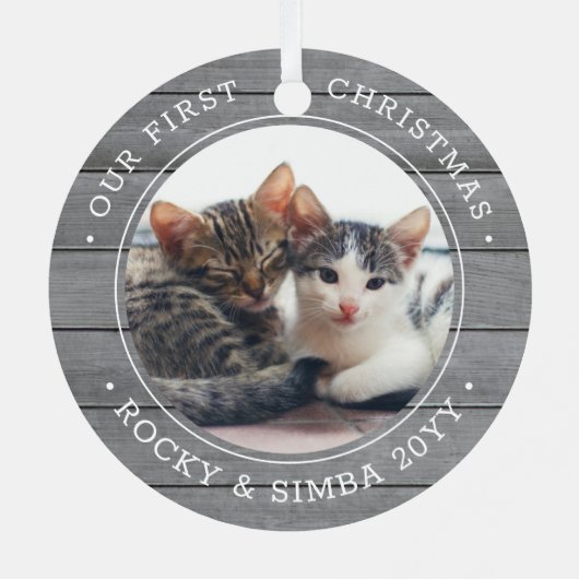 Unsere 1. Weihnachtszeit 2 Haustiere Foto Grau Imi Ornament Aus Metall (Rückseite)