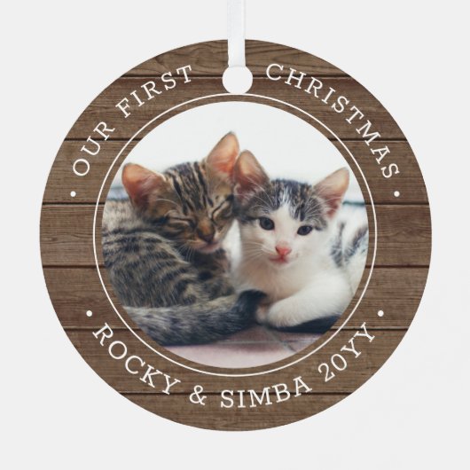 Unsere 1. Weihnachtszeit 2 Haustiere Foto Rustikal Ornament Aus Metall (Rückseite)