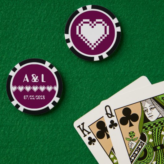 Unsere 8-Bit-Herzen im Wein Pokerchips (Pokertisch (doppelt))