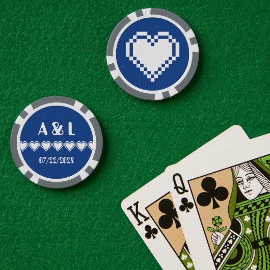 Unsere 8-Bit-Herzen in blau Pokerchips (Pokertisch (doppelt))