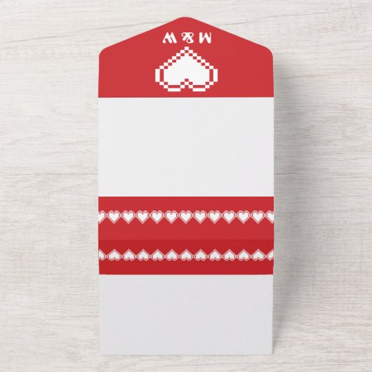 Unsere 8-Bit-Herzen in Cherry All In One Einladung (Außenbereich)