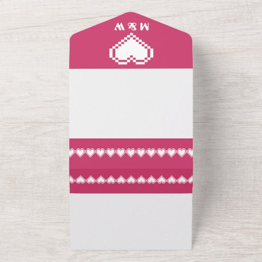 Unsere 8-Bit-Herzen in Himbeere All In One Einladung (Außenbereich)