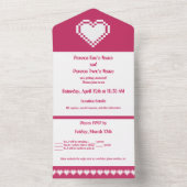 Unsere 8-Bit-Herzen in Himbeere All In One Einladung (Innen Boden)