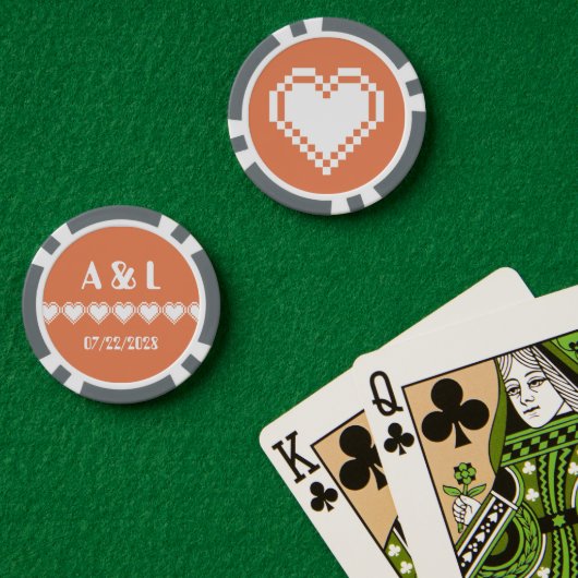 Unsere 8-Bit-Herzen in Korallen Pokerchips (Pokertisch (doppelt))