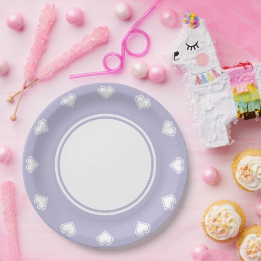 Unsere 8-Bit-Herzen in Lavendel-Papierplatte Pappteller (Party)