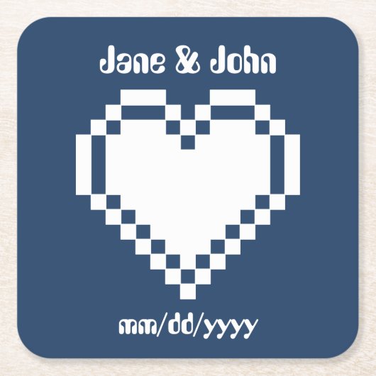 Unsere 8-Bit-Herzen in Navy Paper Untersetzer (Vorderseite)