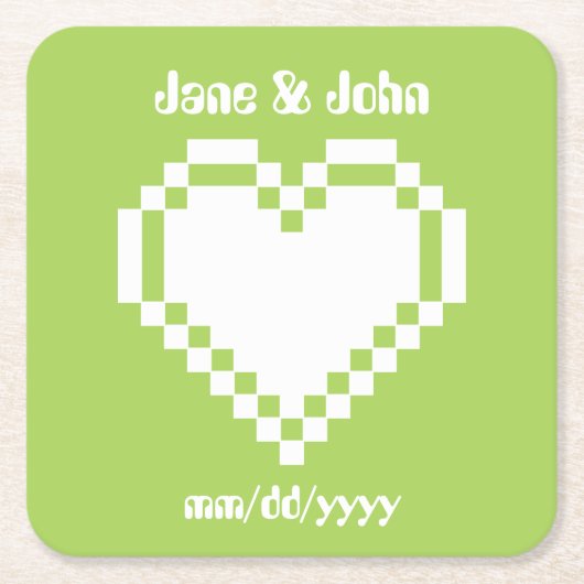 Unsere 8-Bit-Herzen in Peridot Paper Untersetzer (Vorderseite)