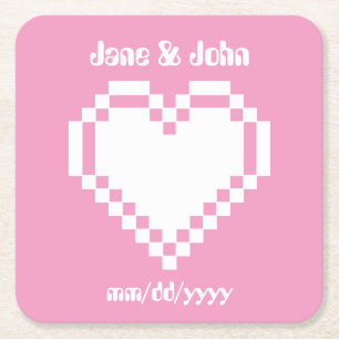 Unsere 8-Bit-Herzen in Petal Pink Paper Untersetze Rechteckiger Pappuntersetzer