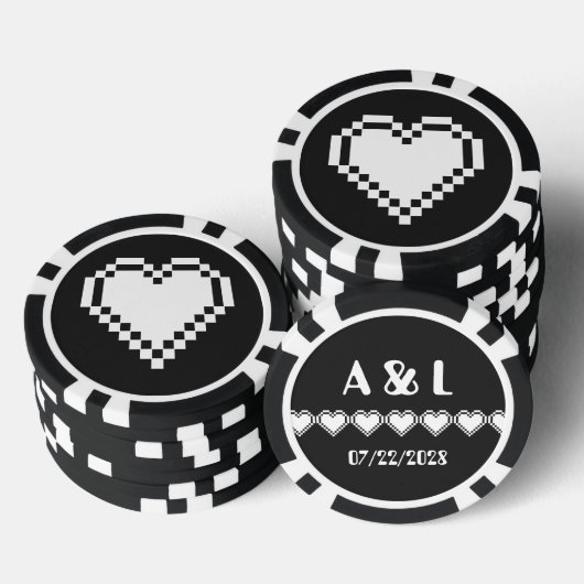 Unsere 8-Bit-Herzen in Schwarz Pokerchips (Stapel)