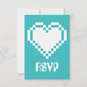Unsere 8-Bit-Herzen in Türkis-RSVP-Karte RSVP Karte