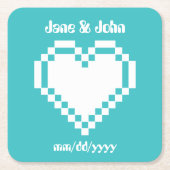 Unsere 8-Bit-Herzen in türkisfarbenem Untersetzer (Vorderseite)