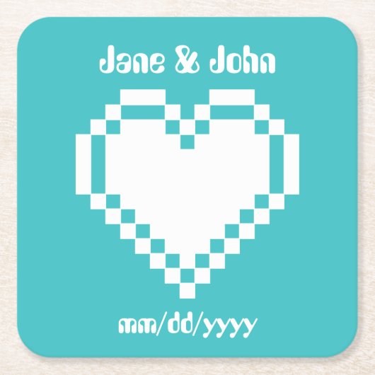 Unsere 8-Bit-Herzen in türkisfarbenem Untersetzer (Vorderseite)