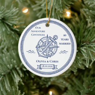Unsere Abenteuer gehen weiter 10 Jahre Ehe Blau Keramik Ornament