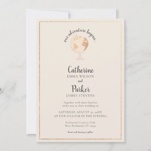 Unsere Adventure World Globe Map Travel Gold Weddi Einladung (Vorderseite)