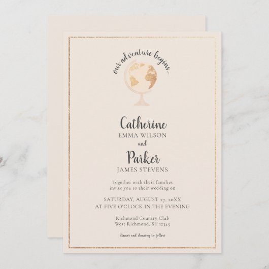Unsere Adventure World Globe Map Travel Gold Weddi Einladung (Vorne/Hinten)