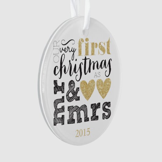 Unsere allerersten Weihnachten als Mr. & Mrs. Gold Ornament (Vorderseite)