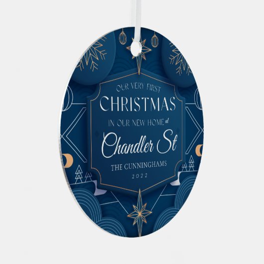 Unsere allerersten Weihnachten in unserer neuen Zu Ornament Aus Metall (Vorderseite Rechts)