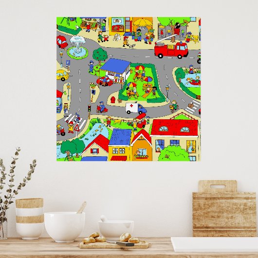 Unsere belebte Nachbarschaft Poster (Küche)