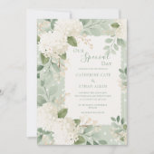 Unsere besonderen weißen Hydrangeen Hochzeit im Vi Einladung (Vorderseite)
