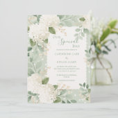 Unsere besonderen weißen Hydrangeen Hochzeit im Vi Einladung (Stehend Vorderseite)