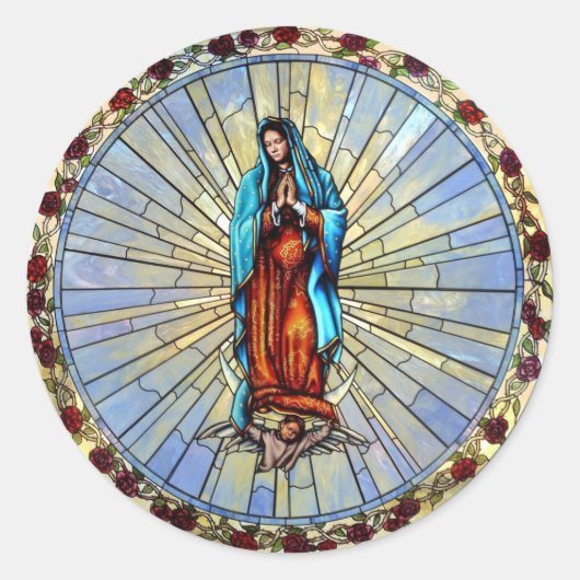 Unsere Dame aus Guadalupe, gestanzter Glasumschlag Runder Aufkleber (Vorderseite)