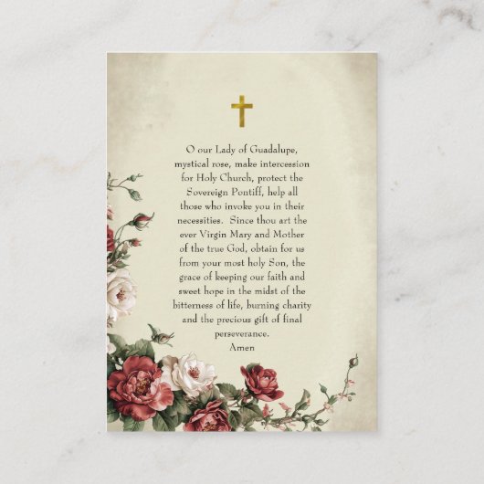 Unsere Dame aus Guadalupe, römisch-katholische Geb Platzkarte (Rückseite)