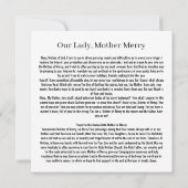 Unsere Dame der Barmherzigkeit Karte (Rückseite)