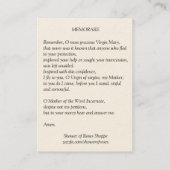 Unsere Dame der Rosenbeet-Gebet Memorare heiligen Visitenkarte (Rückseite)