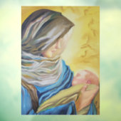 Unsere Dame des Schweigens hält das Baby Jesus Fensteraufkleber (Blatt 3)