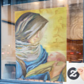 Unsere Dame des Schweigens hält das Baby Jesus Fensteraufkleber (Café-Fenster)