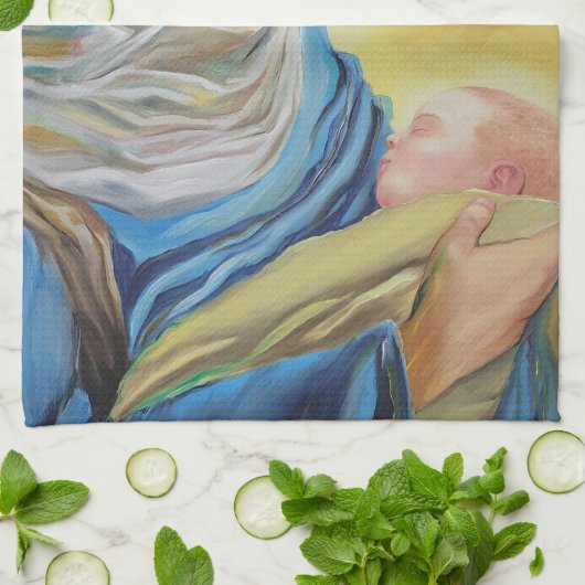 Unsere Dame des Schweigens hält das Baby Jesus Geschirrtuch (Gefaltet)