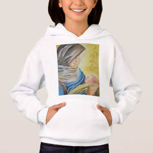 Unsere Dame des Schweigens hält das Baby Jesus Hoodie (Vorderseite)