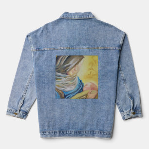 Unsere Dame des Schweigens hält das Baby Jesus Jeansjacke
