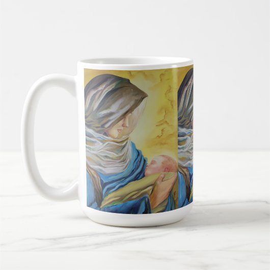 Unsere Dame des Schweigens hält das Baby Jesus Kaffeetasse (Links)