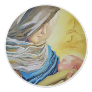 Unsere Dame des Schweigens hält das Baby Jesus Keramikknauf